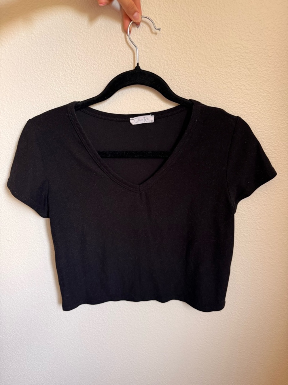 Black V-Neck Crop Top - Short Sleeve Women’s Tee